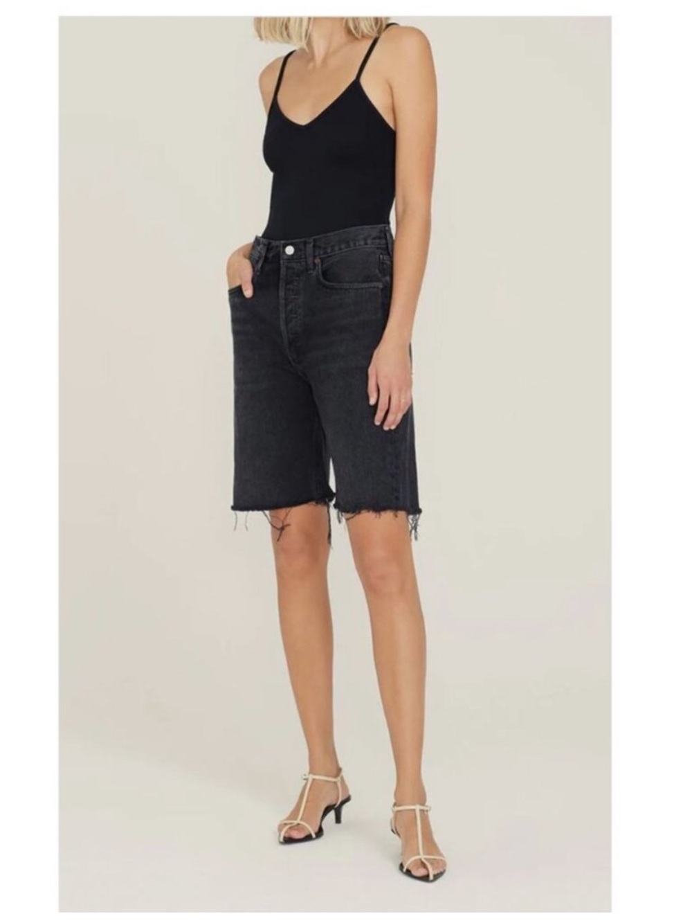 Agolde 90's Mid Rise Loose Shorts Raw Hem Size 26 Y2K Grunge Black